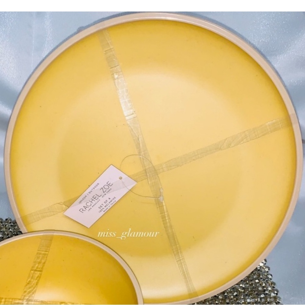 4pc Rachel Zoe MELAMINE Mustard Yellow Bamboo Set Dinner plates